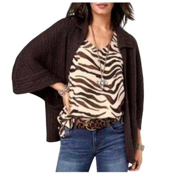 CAbi Brown Repose Chunky Knit Cape Open Cardigan Sweater #3702 - SIZE XS/S - Picture 6 of 10